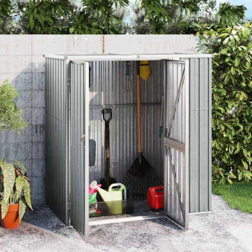 Cobertizo de jardín para herramientas de jardín, color gris, 161 x 89 x 161 cm, acero galvanizado, robusto almacén para jardín y taller