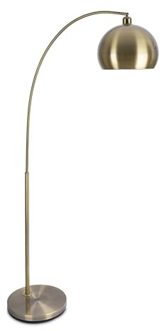 Relaxdays Lampada da Terra ad Arco in Metallo Oro, Attacco E27, Soggiorno e Camera da Letto, 180x92x35 cm