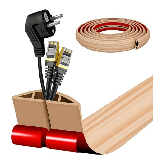 Canaletas para Cables Adhesivas, Canaleta Cables Suelo Madera para Suelo Cubiertas de Suelo para Cables Pasacables de PVC, Pasacables Suelo para Hogar, Oficina, Escuela, Almacén (3m×3cm, Grano)