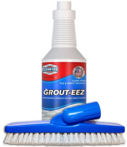 Clean-eez Grout-eez Tile Cleaner with Stand-Up Brush Head – Heavy-Duty Stain Remover for Ceramic and Porcelain Floors – Safe for Colored Grout – Not for Natural Stone – Pole Not Included - 32 oz