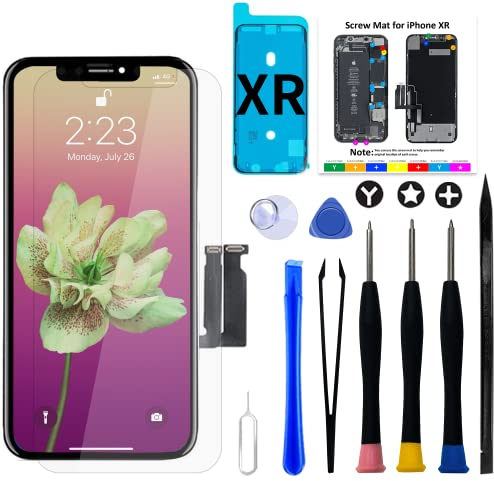 Brinonac for iPhone Xr Screen Replacement Kit, 6.1 inch LCD Display 3D Touch Screen Digitizer Frame Assembly Set with Repair Tools, Adhesive and Tempered Glass