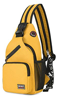 FANDARE Mujer Bolsa de Pecho Mochila Pequeña con Orificio para Auriculares Bolsos Cruzados Niña Bandoleras Cruzada Deporte Viaje Ciclismo Intemperie Sling Bag Poliéster Duradero Amarillo