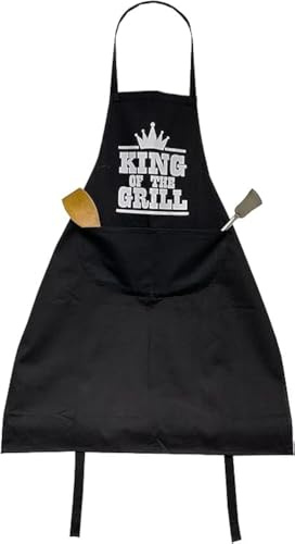 Bitaly King Of The Grill BBQ Tablier noir taille unique pour homme avec poches Chef de cuisine professionnel pour cuisiner et griller