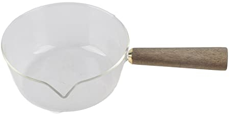 Olla De Leche, Vidrio De Borosilicato Cazo con Pico En Forma De V Cacerola De Leche Utensilios De Cocina, para Leche Caliente, Ensaladas, Fideos(600ml)