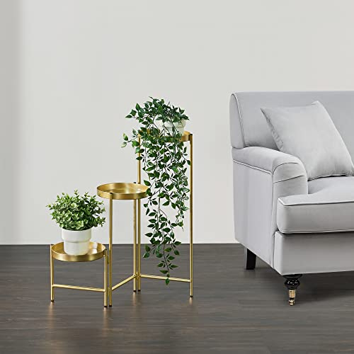 [en.casa] Soporte para Plantas Estantería para Macetas Soporte de Flores Plegable Metal 60 x 60 x 18 cm Latón