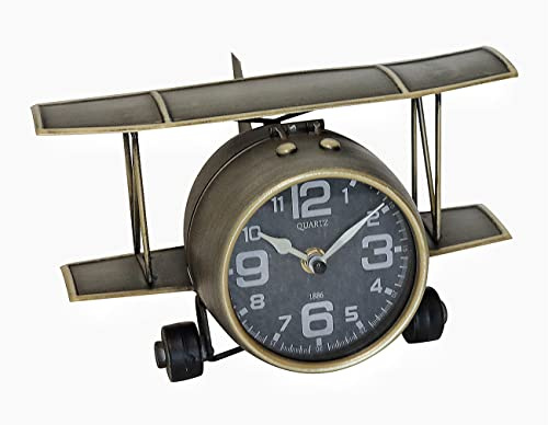 TenFuju Orologio da tavolo in metallo a forma di aeroplano, decorazione industriale per la casa, per caminetto, mensola, scrivania o qualsiasi piano da tavolo, funzionamento a batteria, senza batterie