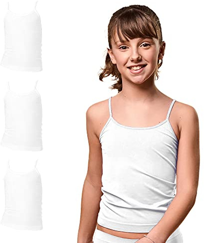 FOCENZA Camiseta de tirantes para niña de microfibra con tirantes finos, elásticos y cómodos, multipack de 3 piezas en varios colores, fabricada en Italia, Blanco-Blanco-Blanco, Medium