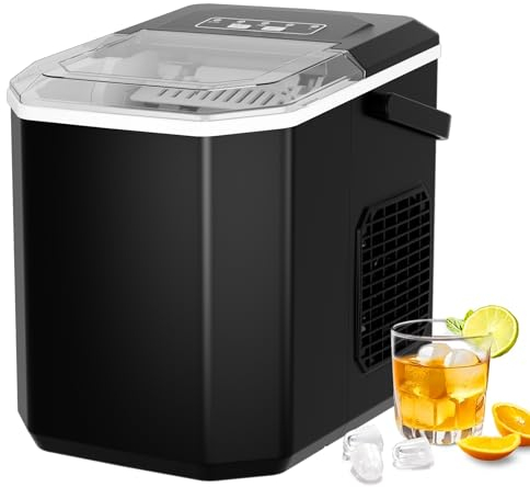 Eiswürfelmaschine Mini Tragbar,Kompakt Eiswürfelbereiter Maschinen Arbeitsplatte,6-Minuten-Schnelleis-Maschine,Selbstreinigende ice maker für Zuhause,Schwarz
