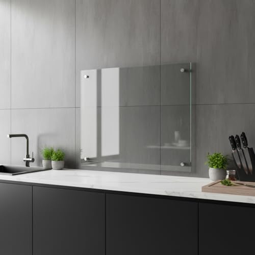 Mucola Spritzschutz Herd 100x60 cm Küchenrückwand Milchglas Fliesenspiegel inkl. Schrauben Wandschutz 6 mm ESG Sicherheitsglas| schwer entflammbar und wasserbeständig