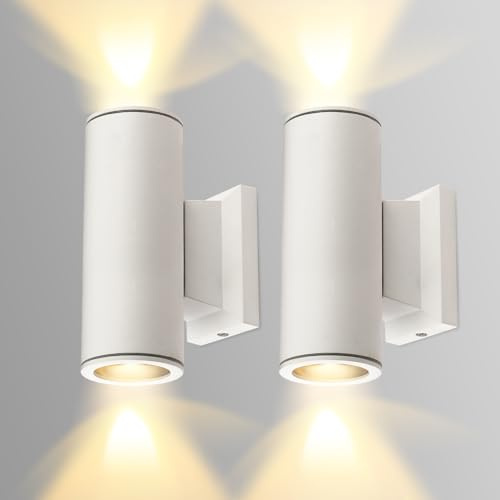 Aigostar Aplique Pared Exterior, GU10 Antracita Aluminio Up Down Lámpara, IP65 Impermeable Luz Exterior Iluminación para Balcón Garaje Terrazas Patio Jardín, Blanco,Paquete de 2