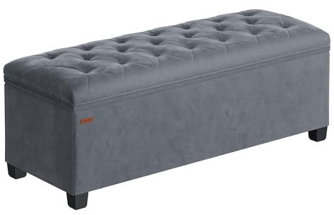 SONGMICS Storage Ottoman Bench, Ottoman Foot Rest with Legs, 40 x 110 x 40 cm, End of Bed Bench, Storage Chest, Load up to 300 kg, for Living Room, Bedroom, Entryway, Slate Grey LSF089G03