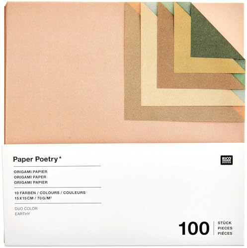 Rico Design Faltblätter Due Color 15x15 cm, 100 Blatt, Faltpapier für Origami, Einseitiges Papier zum Falten Earthy