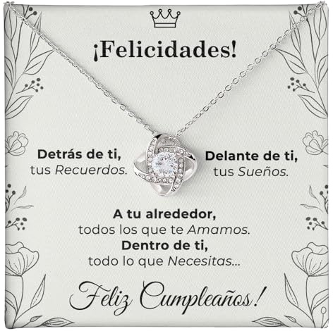 SOFIA FERRER Regalo Cumpleaños Mujer, Collar de Plata, Regalo 40, 50, 60 Años Mujer, Colgante y Tarjeta Dedicatoria, Regalos Originales de Cumpleaños, Hermana, Mama, Amiga (Felicidades)