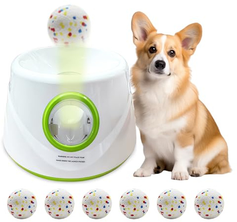 Automatic Dog Ball Launcher with 6 ETPU Tennis Balls, Dog Ball Thrower for Small & Medium Dogs, 3 Adjustable Distance 19-45FT, Interactive Dog Toy Ball Throwing Machine for Indoor/Outdoor