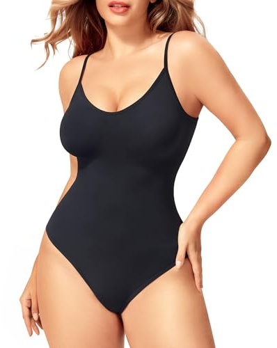 Nebility Body Gainant Femme Ventre Plat Body Sculptant Sans Couture avec Bretelles Réglables, Bodysuit Gaine Extensible & Léger, Habillage Shapewear Facile pour Tous les Jours & Soirées Noir L