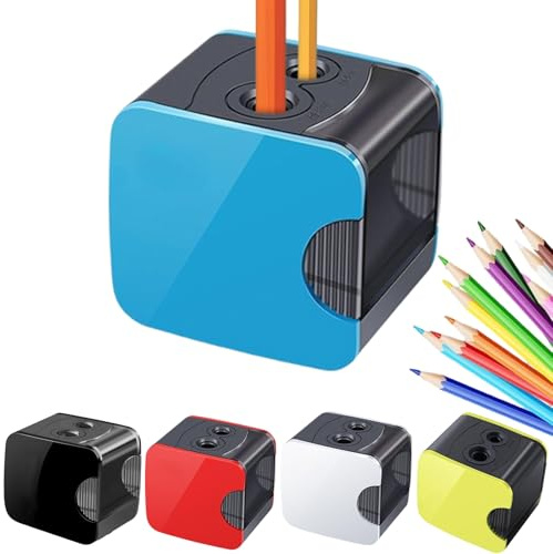 elektrischer anspitzer，Elektrischer Spitzer für Kinder Doppelloch elektrischer spitzer dicke und dünne stifte，Perfekt für Kinder im Büro oder zu Hause (blue)