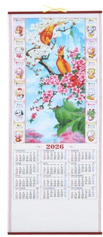 Gadpiparty 2026 Year of the Horse Wall Calendar Chinese New Year Decor Imitation Rattan Hanging Scroll Monthly Planner for Home Office