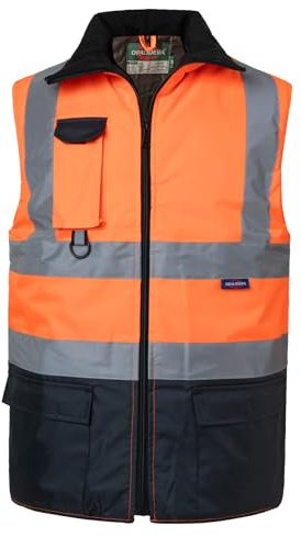 Oralidera Chaleco de Seguridad para Hombre Reflectante Alta Visibilidad Chaleco Acolchado de Invierno Cálido Chaqueta de Trabajo sin Mangas, Naranja+Negro, XXL