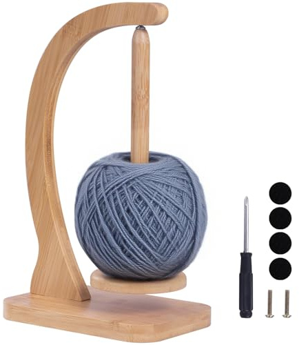 Yarn Holder for Crochet and Knitting, Bamboo Yarn Spinner with Magnetic & Anti-Slip Pads, Rotating Large Size Holds Yarn Up to 400g, Crochet Accessories Gift for Women Mum Wife Grandma