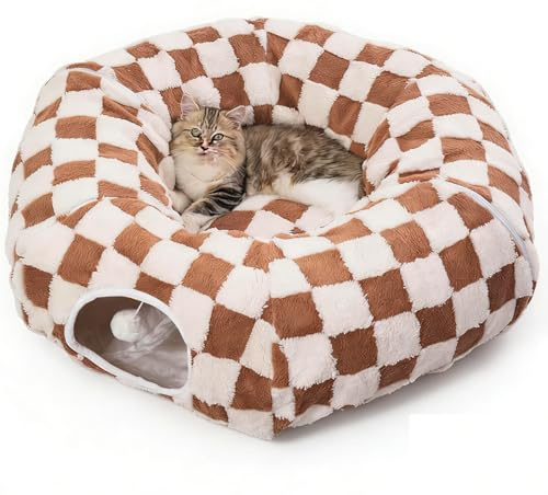 ERNAN Tubo Plegable Mascotas,Túnel para Gatos con 2 Formas,Cama para Túnel para Mascota, Conejos, Gatos y Perros, Interiores y Exteriores (Kaki)