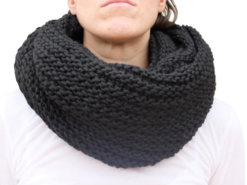 CG - Talento Fiorentino, scaldacollo tubolare lavorato a maglia, invernale, sciarpa ad anello intrecciato in tinta unita, unisex, fatto in Toscana, Made in Italy (Nero)
