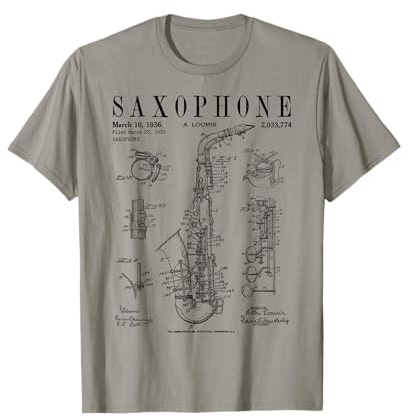 Saxophone Old Vintage Patent Drawing Print T-Shirt