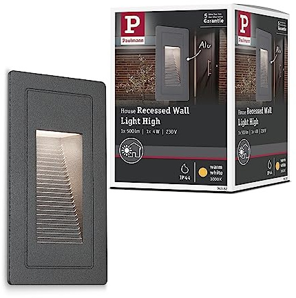 Paulmann 94382 luminaire d'extérieur LED encastré mural High IP65 Blanc chaud 105x60 mm carré incl. 1x4 watts éclairage extérieur Noir lampe d'extérieur aluminium lampe de jardin 3000 K