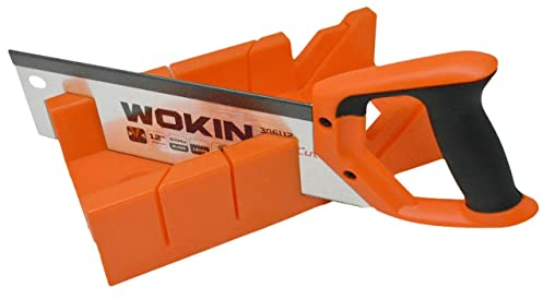 TOOLSTEK WOKIN - Herramienta de guía de sierra y bloque de inglete y ángulo de sierra con sierra de mano de 12 pulgadas, caja de cuchillas 13TPI 65Mn, sujeción para carpintería, 300 mm, grosor: 0,9 mm