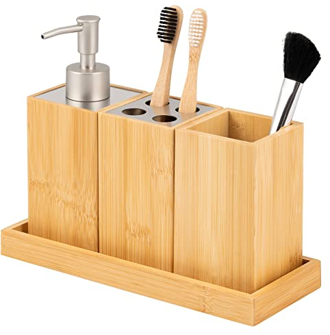 bremermann Badezimmer-Set 4-TLG., Bambus, Badezimmer-Zubehör-Set mit Ablage