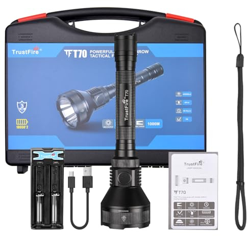 TrustFire Linternas Led Alta Potencia 2300 Lúmenes, T70, Profesional, IPX8, 1000 Metros Linterna de Rifle Largo Alcance, Para Caza Búsqueda Rescate Emergencia Camping Pesca