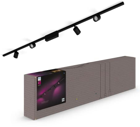 Philips Hue Perifo Railverlichting Plafond 4-Spots - Basisset - Duurzame LED Verlichting - Wit en Gekleurd Licht -Dimbaar - Verbind met Bluetooth of Hue Bridge - Werkt met Alexa en Google Home -Zwart