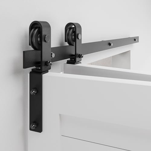 BONIKLUBA ‎3FT/92CM Bi-Folding Sliding Barn Door Hardware Track Kit for Double 43cm Wide Bifold Doors, Side Mounted Black Roller Hanger (No Door)
