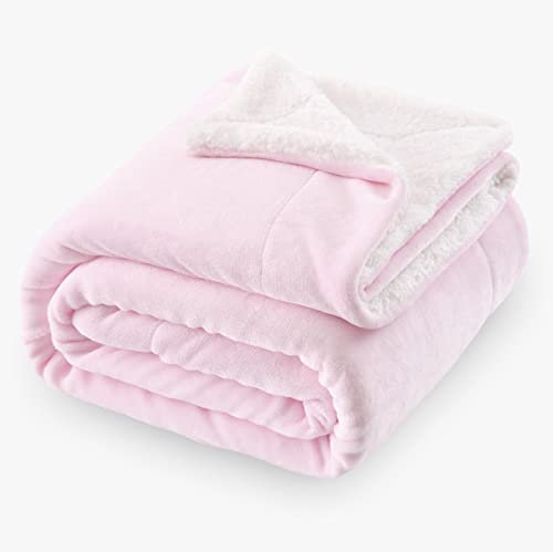 SOCHOW Sherpa Fleece Throw Blanket, Double-Sided Super Soft Luxurious Plush Blanket 127cm×150cm, Light Pink