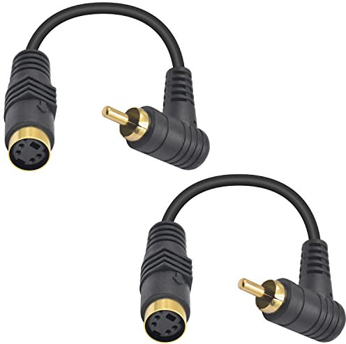 Maxhood 4pin S-Video to RCA Cable，2Pack 4pin S-Video Female to 90 Degree RCA Male Cable, S Video to Composite Video Adapter Cable for PC Computer Video AV Projector, 5.9inch