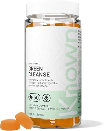Known Delicious Green Cleanse Gummies - Chlorella & Gut-Friendly Bacteria - Natural Lemon & Orange Flavour - 60 Vegan Gummies, 1 Month Supply