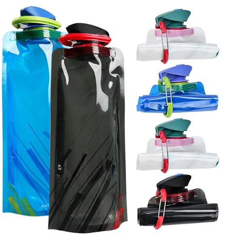 UTEFIF Lot de 6 gourdes pliables, pour la randonnée, les aventures, les voyages, réutilisables