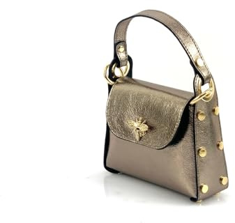 Superflybags Mujer Bolso Pochette en Piel verdadera con Bandolera de Cadena y Clip Abeja Modelo NINIV 19x17x6,5 Made in Italy