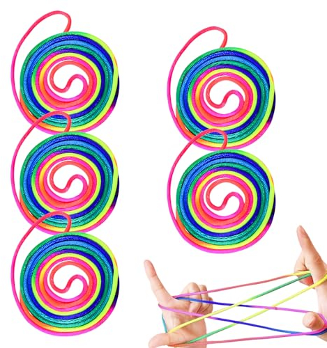 Caldamn 5 Stück Trommelseil Finger Twist Fadenspiel Flexibles für Kinder Hochwertige Rainbow Rope Finger Gummiband Spiel Kinder Fadenfingerspiele Lernspielzeug für Kinder Gummitwist Mädchen ab 8