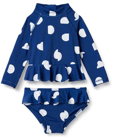 Amazon Essentials Set Rashguard per Bambina, Blu Scuro a Pois Astratti, 12 Mesi