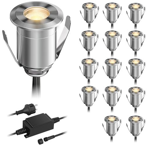 ledscom.de LED Boden-Einbauleuchte BINO für außen, IP67, 32mm Ø, warmweiß, 15er Set