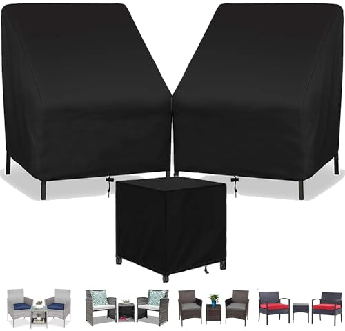 Patio Furniture Chair Covers Set, 3PCS Outdoor Garden Furniture Sofa Cover with 420D Durable Waterproof, Fit for Outdoor Wicker/Rattan Chair Conversation Sets