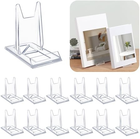 BoundlesEcho 12 Pack Clear Acrylic Desktop Adjustable Display Stand & Book Holder for Phone Magazine Picture Comic Album CD Postcard Artwork Plate Clutch Bag - Home Office back to School