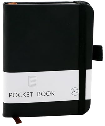 CiciIng Carnet de notes Petit A6, Carnet de poche avec élastique, Mini carnets avec porte-stylo, Journal de poche Bloc-notes pour l'école Travaux de bureau (Noir)