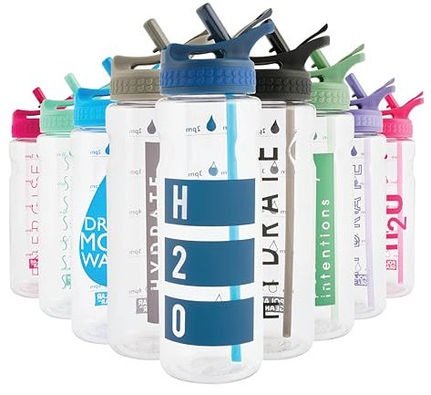 Polar Gear Motivational 750ml Water Bottle With Straw - BPA Free, Time Markings - Running & Sports Bottle, Reusable for Work, School, Cycling, Indigo