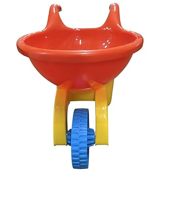 Wheelbarrow Toy for Children, Red and Yellow with Blue Wheel, Durable Plastic