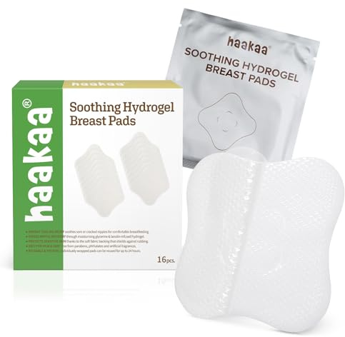 haakaa Soothies Hydrogel Nipple Pads with Lanolin, Gel Nursing Pads Provides Cooling Relief for Sore Nipples, Breastfeeding Essentials, 16 PCS