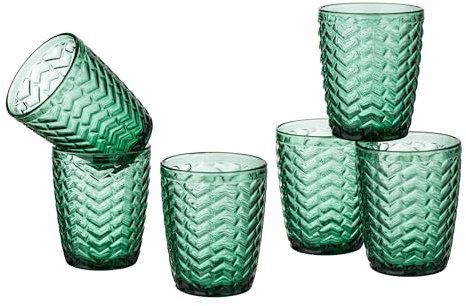 Baroni Home Juego de 6 vasos Wave de cristal de colores y decorados con rayas en relieve, 30 cl, elegantes vasos lavables en lavavajillas, 8 x 8 x 9,5 cm, verde