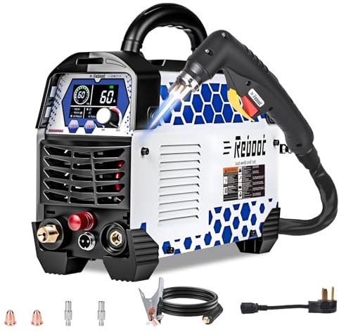 Reboot Plasma Cutter Non-High Frequency Non-Touch Blow Back Pilot Arc, 1 Inch Max Cut 5/8 Inch Clean Cut, 2T/4T, Large LED Display Gouging/Marking/Mesh Cutting 120V/240V Dual Voltage