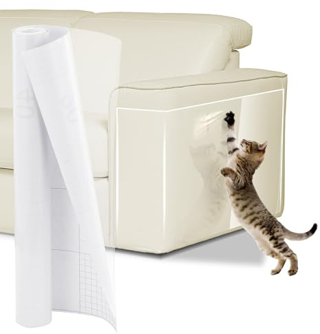 Holtrae Protection Canape Chat Anti Griffe,42cm x 5m,Film Protecteur Anti-Rayures Autocollant Transparent pour Chats,Film Protecteur De Canapé,Protection Anti-Rayures pour Canapés,Portes Et Murs