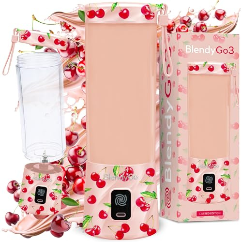 Frullatore portatile mini frullatore elettrico BlendyGo 3 usb ricaricabile tritatutto elettrico frullo piccolo blender smoothie maker trita ghiaccio e frutta congelata (Candy Cherry)